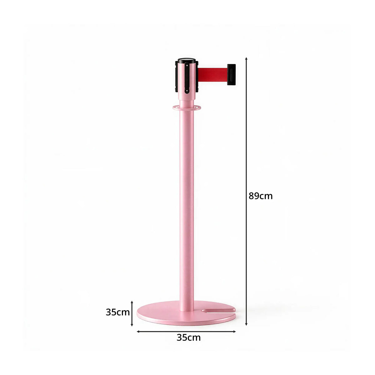 GROVIA Retractable Belt Barrier Post - 2m Belt Stanchion with Brushed Finish & U-Shaped Cast Iron Base for Queue Management - Pink
