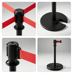 GROVIA Retractable Belt Barrier Post - 2m Belt Stanchion with Brushed Finish & U-Shaped Cast Iron Base for Queue Management - Black