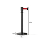 GROVIA Retractable Belt Barrier Post - 2m Belt Stanchion with Brushed Finish & U-Shaped Cast Iron Base for Queue Management - Black
