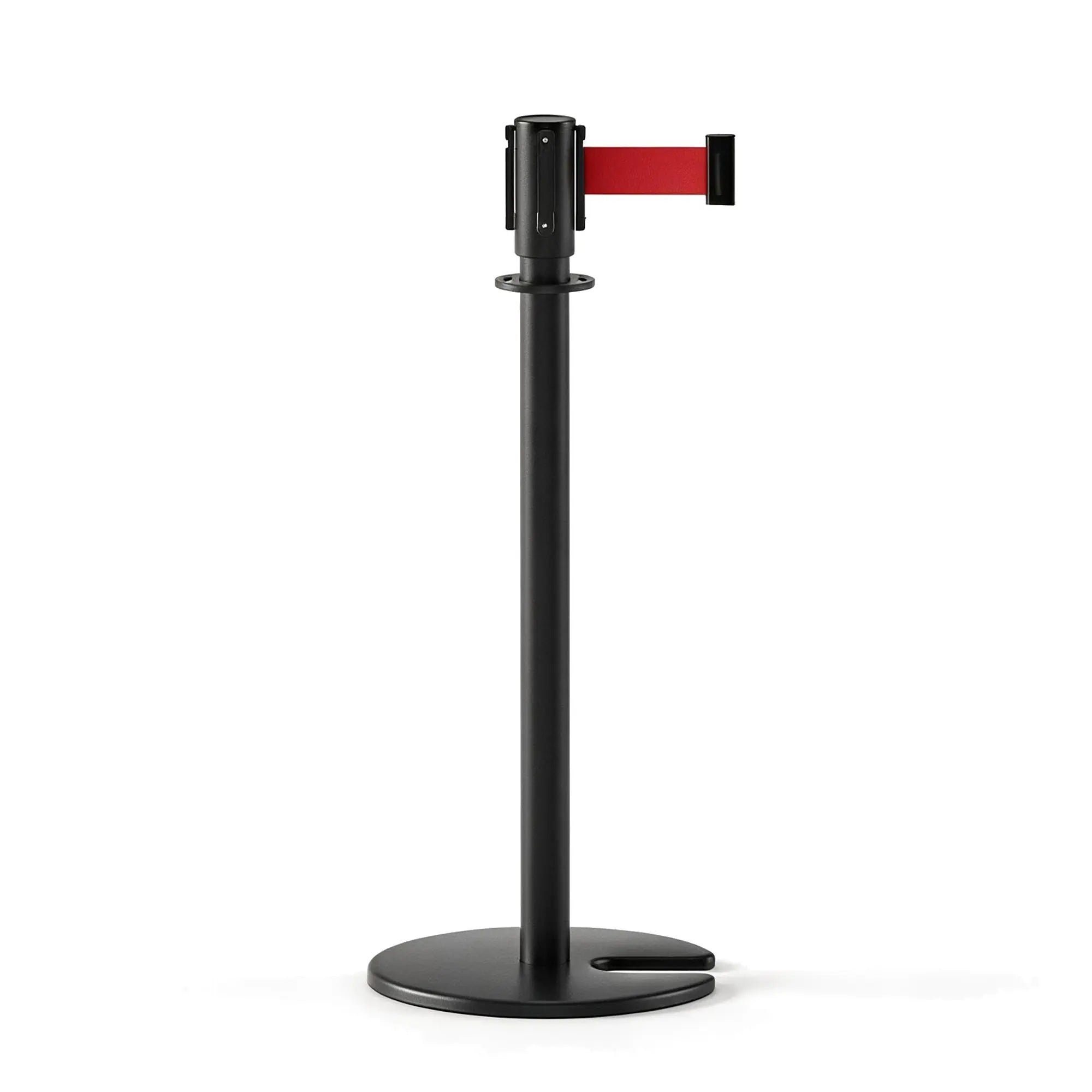 GROVIA Retractable Belt Barrier Post - 2m Belt Stanchion with Brushed Finish & U-Shaped Cast Iron Base for Queue Management - Black