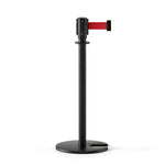 GROVIA Retractable Belt Barrier Post - 2m Belt Stanchion with Brushed Finish & U-Shaped Cast Iron Base for Queue Management - Black