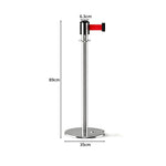 GROVIA Retractable Belt Barrier Post - 2m Belt Stanchion with Brushed Finish & U-Shaped Cast Iron Base for Queue Management - Silver