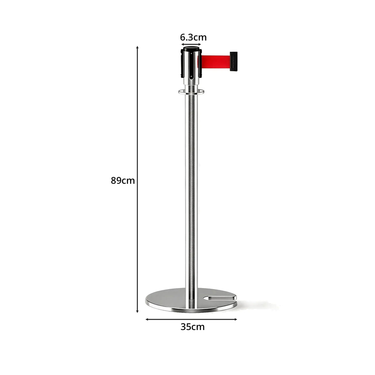 GROVIA Retractable Belt Barrier Post - 2m Belt Stanchion with Brushed Finish & U-Shaped Cast Iron Base for Queue Management - Silver