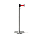 GROVIA Retractable Belt Barrier Post - 2m Belt Stanchion with Brushed Finish & U-Shaped Cast Iron Base for Queue Management - Silver