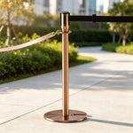 GROVIA Retractable Belt Barrier Post - 2m Belt Stanchion with Brushed Finish & U-Shaped Cast Iron Base for Queue Management - Rose Gold