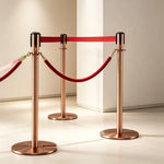 GROVIA Retractable Belt Barrier Post - 2m Belt Stanchion with Brushed Finish & U-Shaped Cast Iron Base for Queue Management - Rose Gold