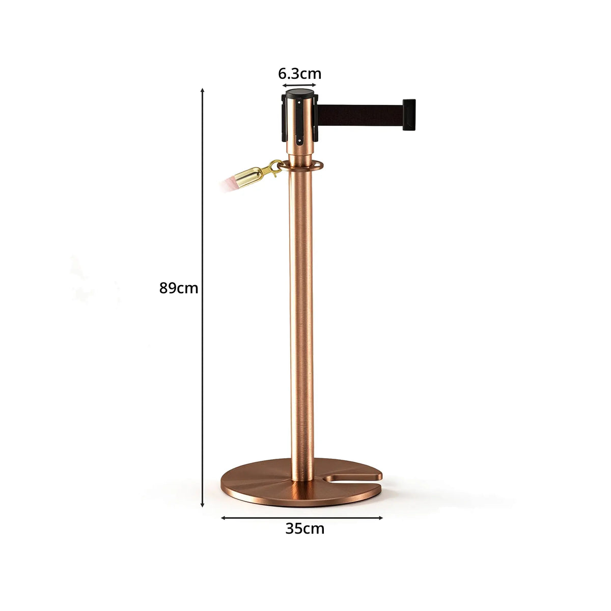 GROVIA Retractable Belt Barrier Post - 2m Belt Stanchion with Brushed Finish & U-Shaped Cast Iron Base for Queue Management - Rose Gold