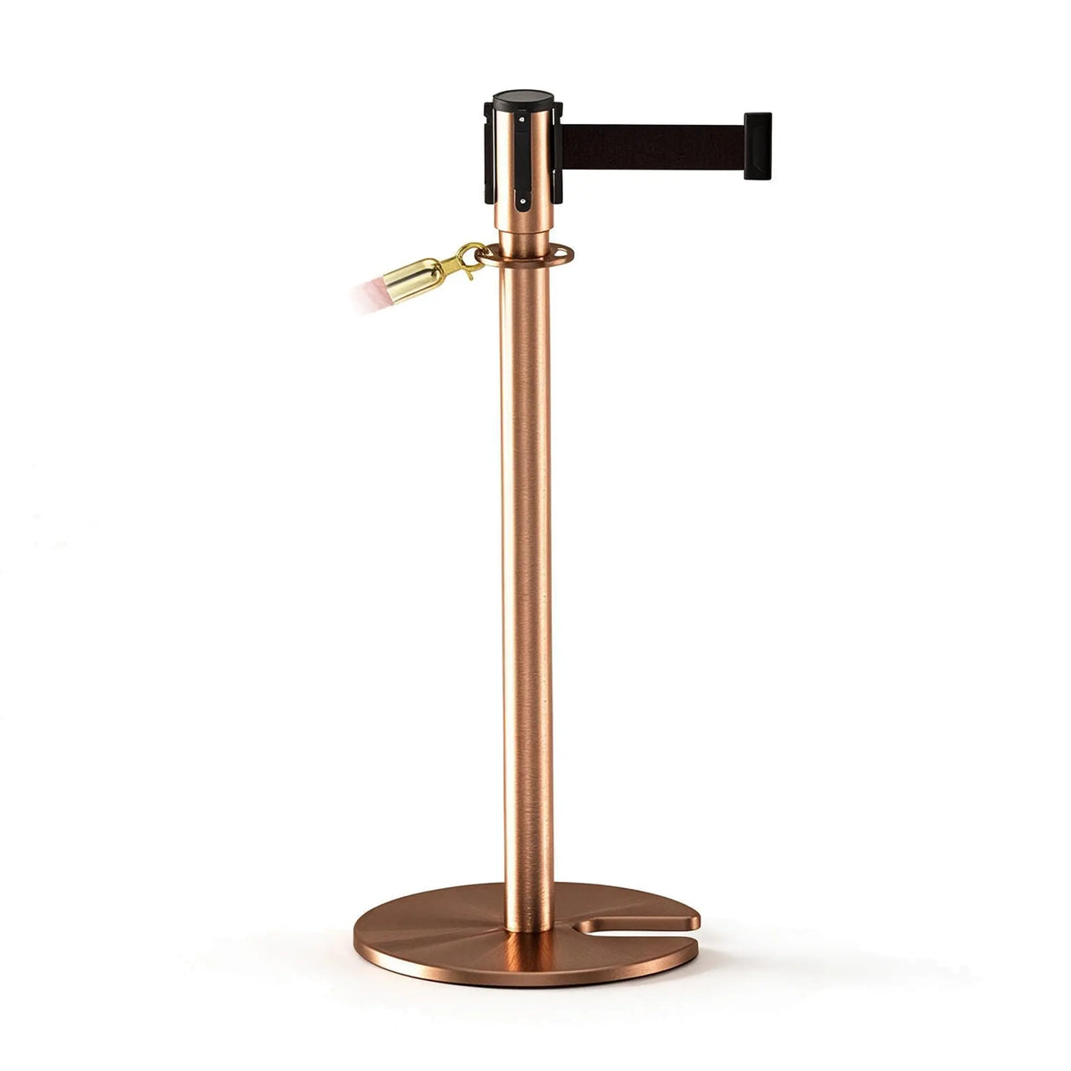 GROVIA Retractable Belt Barrier Post - 2m Belt Stanchion with Brushed Finish & U-Shaped Cast Iron Base for Queue Management - Rose Gold
