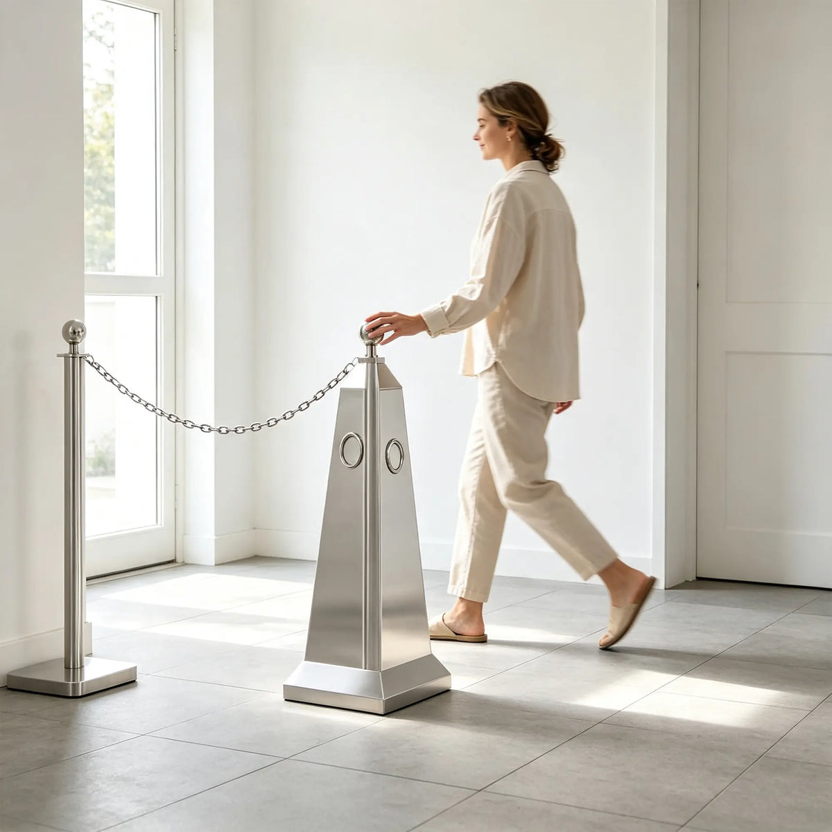 GROVIA Heavy-Duty Stainless Steel Traffic Cone - 70cm Brushed Finish Barrier Bollard with Ball Top for Entrances & Public Areas - Silver