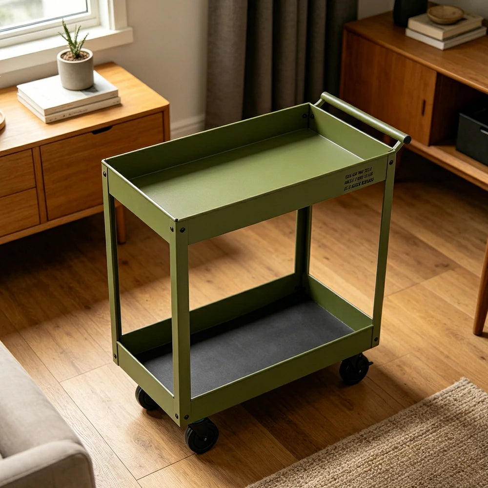 GROVIA 2 Tier Utility Trolley Mobile Storage Cart Compact Design 700x360x650mm Home Cafe Workshop Organizer - Green
