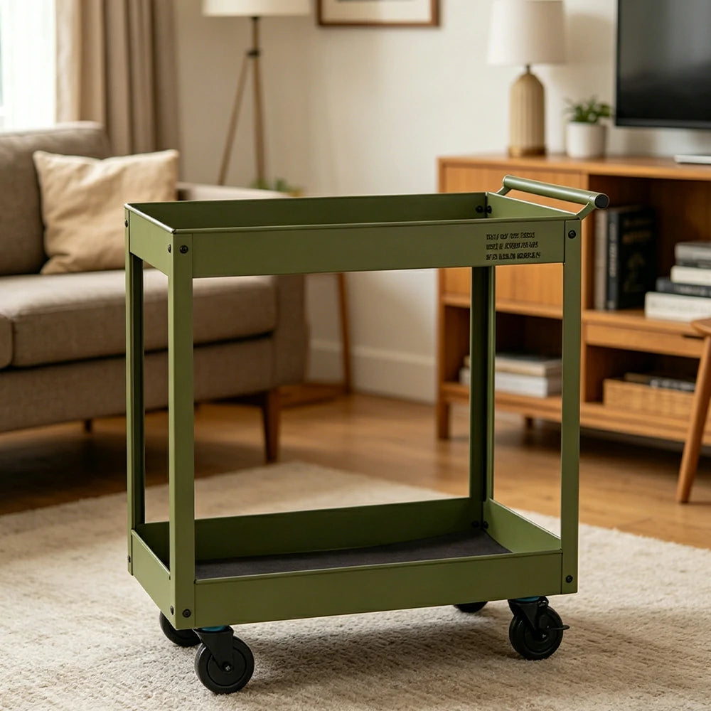 GROVIA 2 Tier Utility Trolley Mobile Storage Cart Compact Design 700x360x650mm Home Cafe Workshop Organizer - Green