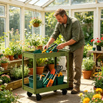 GROVIA 2 Tier Utility Trolley Mobile Storage Cart Compact Design 700x360x650mm Home Cafe Workshop Organizer - Green