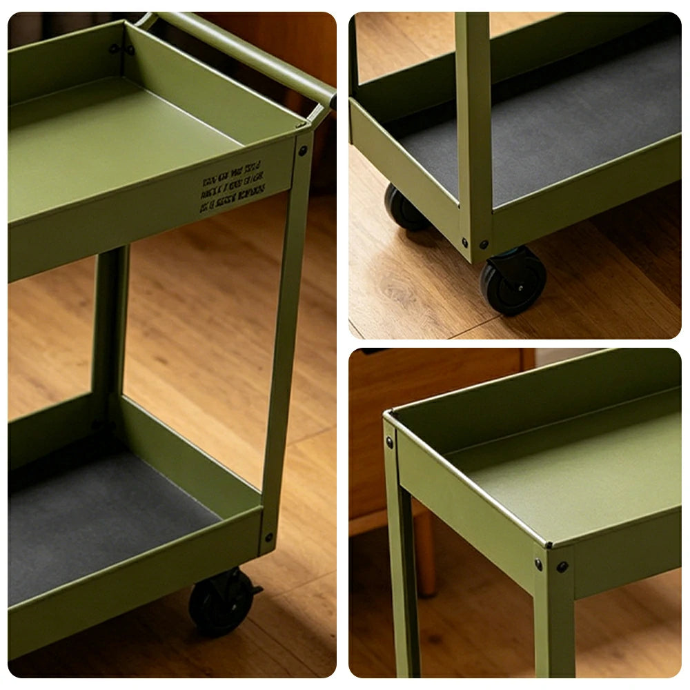 GROVIA 2 Tier Utility Trolley Mobile Storage Cart Compact Design 700x360x650mm Home Cafe Workshop Organizer - Green