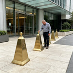 GROVIA Heavy-Duty Stainless Steel Traffic Cone - 70cm Brushed Finish Barrier Bollard with Ball Top for Entrances & Public Areas - Gold