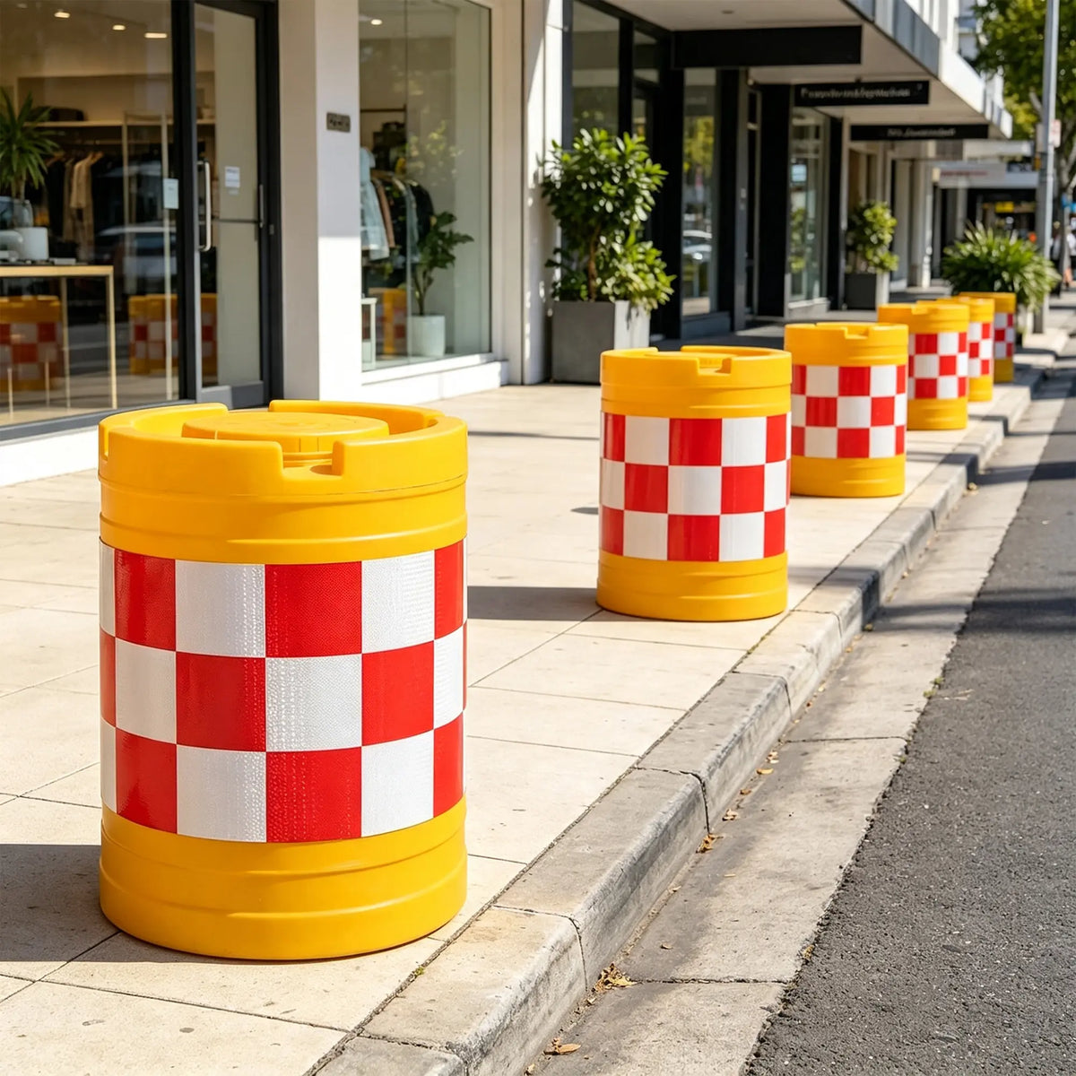 GROVIA Water Filled Traffic Safety Barrel - 92cm Rotomoulded Plastic Barrier with Reflective Strips for Roadworks & Traffic Control - Yellow