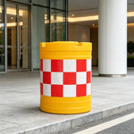 GROVIA Water Filled Traffic Safety Barrel - 92cm Rotomoulded Plastic Barrier with Reflective Strips for Roadworks & Traffic Control - Yellow