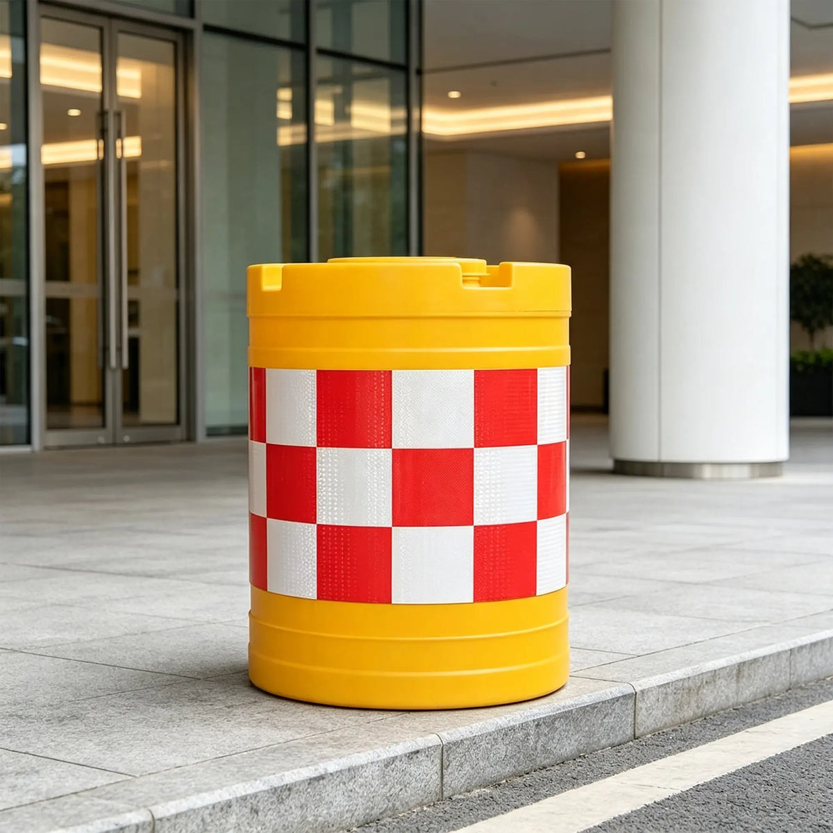 GROVIA Water Filled Traffic Safety Barrel - 92cm Rotomoulded Plastic Barrier with Reflective Strips for Roadworks & Traffic Control - Yellow