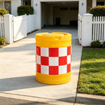 GROVIA Water Filled Traffic Safety Barrel - 92cm Rotomoulded Plastic Barrier with Reflective Strips for Roadworks & Traffic Control - Yellow