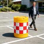 GROVIA Water Filled Traffic Safety Barrel - 92cm Rotomoulded Plastic Barrier with Reflective Strips for Roadworks & Traffic Control - Yellow