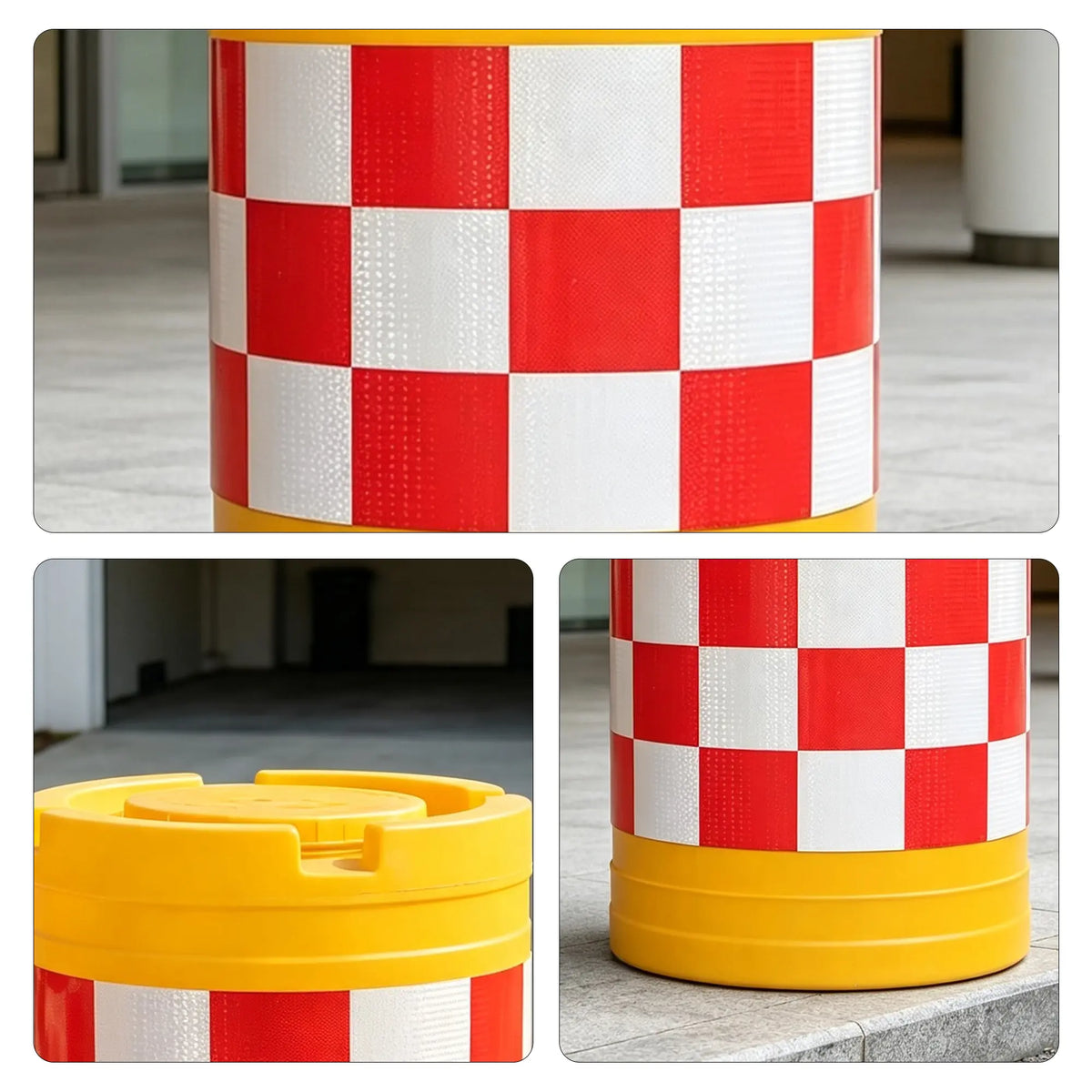 GROVIA Water Filled Traffic Safety Barrel - 92cm Rotomoulded Plastic Barrier with Reflective Strips for Roadworks & Traffic Control - Yellow