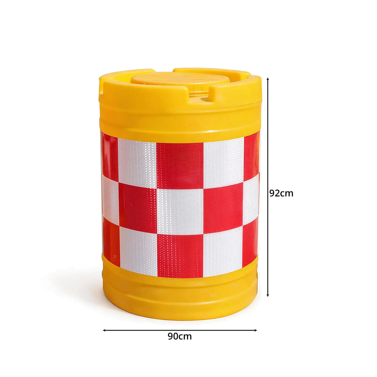 GROVIA Water Filled Traffic Safety Barrel - 92cm Rotomoulded Plastic Barrier with Reflective Strips for Roadworks & Traffic Control - Yellow
