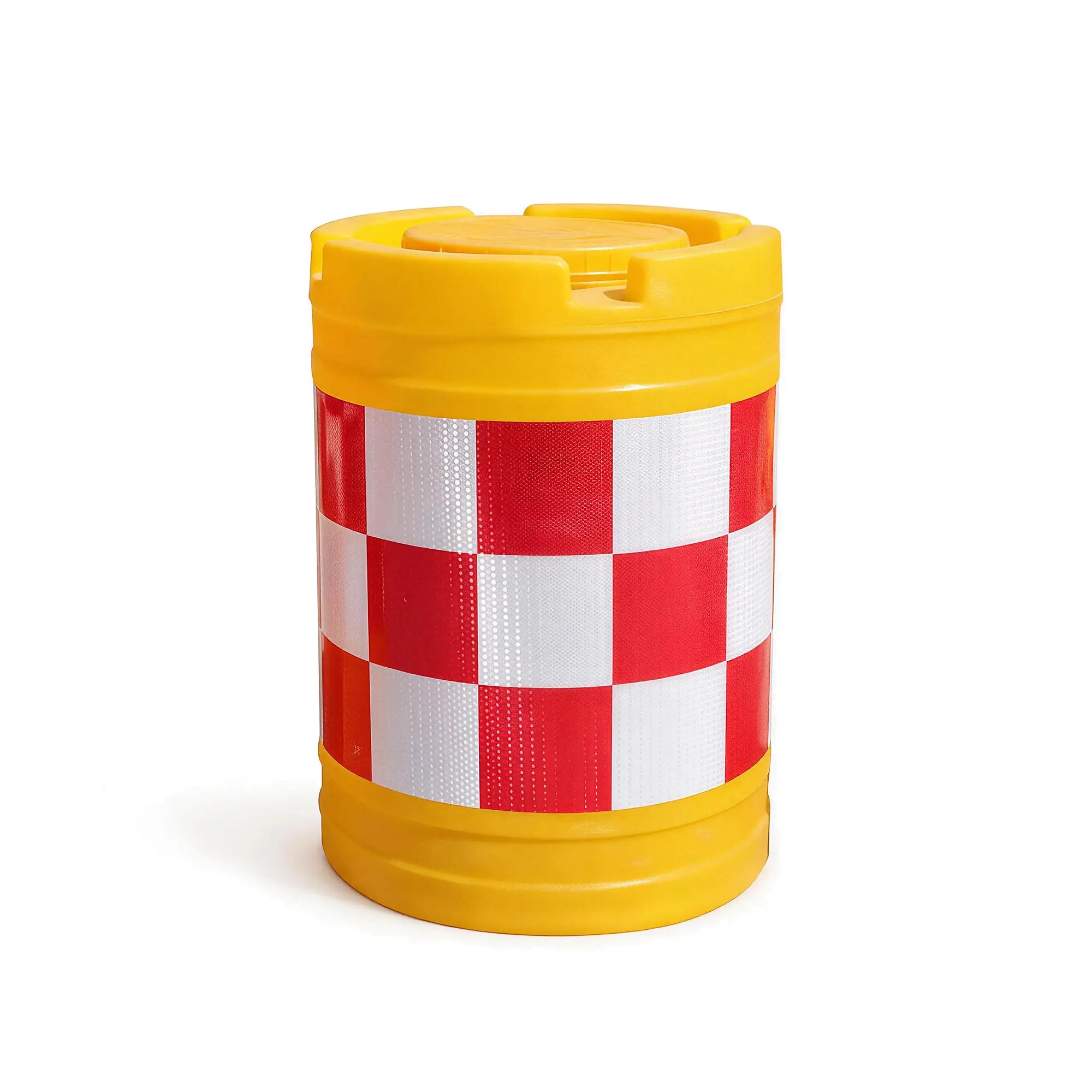 GROVIA Water Filled Traffic Safety Barrel - 92cm Rotomoulded Plastic Barrier with Reflective Strips for Roadworks & Traffic Control - Yellow