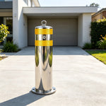 GROVIA Stainless Steel Removable Safety Bollard - 60cm Height 219mm Diameter with Reflective Strips & In-Ground Base for Traffic Control - Silver