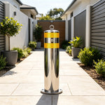 GROVIA Stainless Steel Removable Safety Bollard - 60cm Height 219mm Diameter with Reflective Strips & In-Ground Base for Traffic Control - Silver