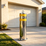 GROVIA Stainless Steel Removable Safety Bollard - 60cm Height 219mm Diameter with Reflective Strips & In-Ground Base for Traffic Control - Silver