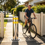 GROVIA Stainless Steel Removable Safety Bollard - 60cm Height 219mm Diameter with Reflective Strips & In-Ground Base for Traffic Control - Silver