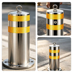 GROVIA Stainless Steel Removable Safety Bollard - 60cm Height 219mm Diameter with Reflective Strips & In-Ground Base for Traffic Control - Silver