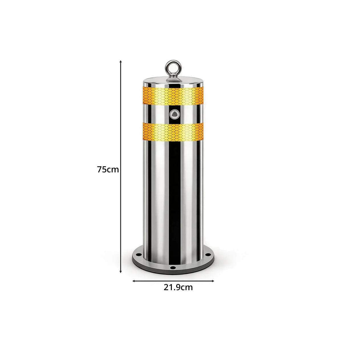 GROVIA Stainless Steel Removable Safety Bollard - 60cm Height 219mm Diameter with Reflective Strips & In-Ground Base for Traffic Control - Silver