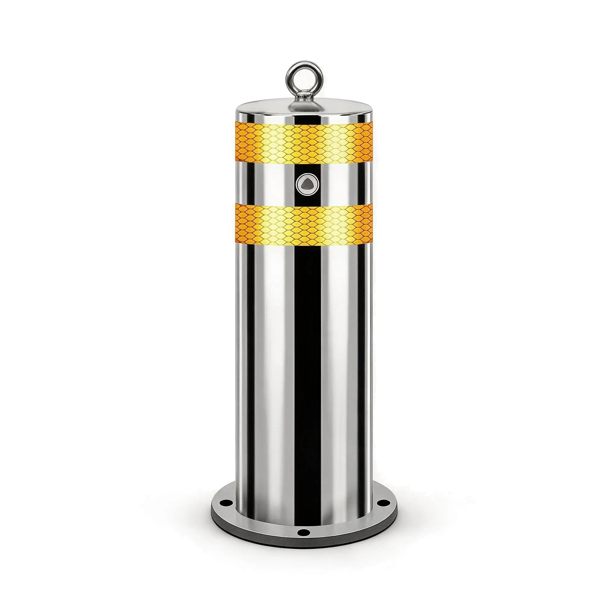 GROVIA Stainless Steel Removable Safety Bollard - 60cm Height 219mm Diameter with Reflective Strips & In-Ground Base for Traffic Control - Silver