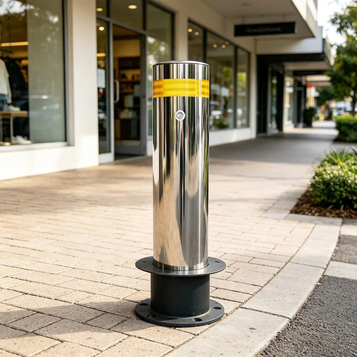 GROVIA Stainless Steel Safety Bollard - 60cm Height 219mm Diameter with Reflective Strip & In-Ground Base for Traffic Control - Silver