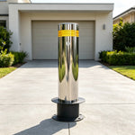 GROVIA Stainless Steel Safety Bollard - 60cm Height 219mm Diameter with Reflective Strip & In-Ground Base for Traffic Control - Silver