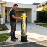 GROVIA Stainless Steel Safety Bollard - 60cm Height 219mm Diameter with Reflective Strip & In-Ground Base for Traffic Control - Silver