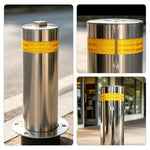 GROVIA Stainless Steel Safety Bollard - 60cm Height 219mm Diameter with Reflective Strip & In-Ground Base for Traffic Control - Silver