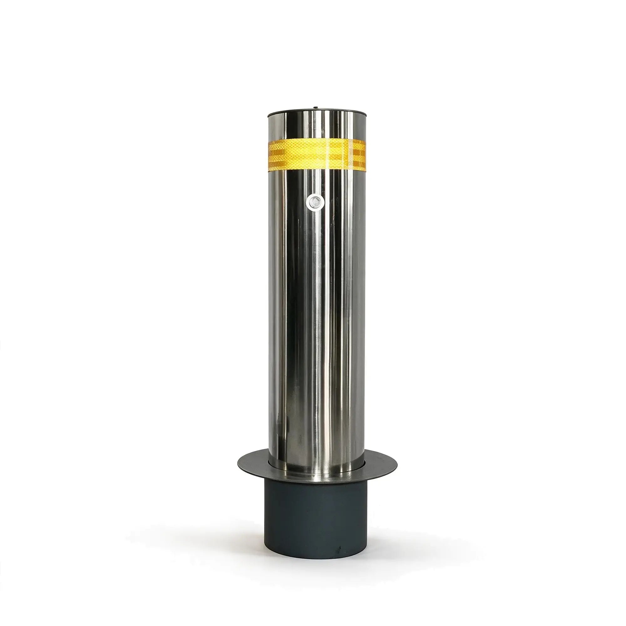 GROVIA Stainless Steel Safety Bollard - 60cm Height 219mm Diameter with Reflective Strip & In-Ground Base for Traffic Control - Silver