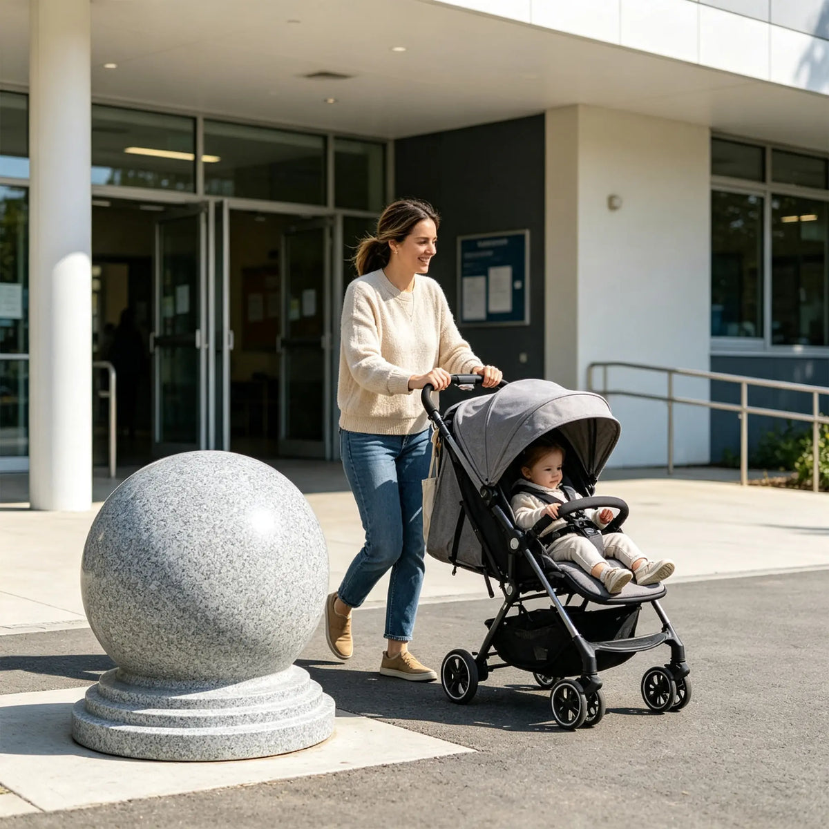 GROVIA Marble-Look Spherical Barrier Bollard - 60cm Rotomoulded Water or Sand Fillable Traffic Barrier for Gardens & Public Areas - Grey