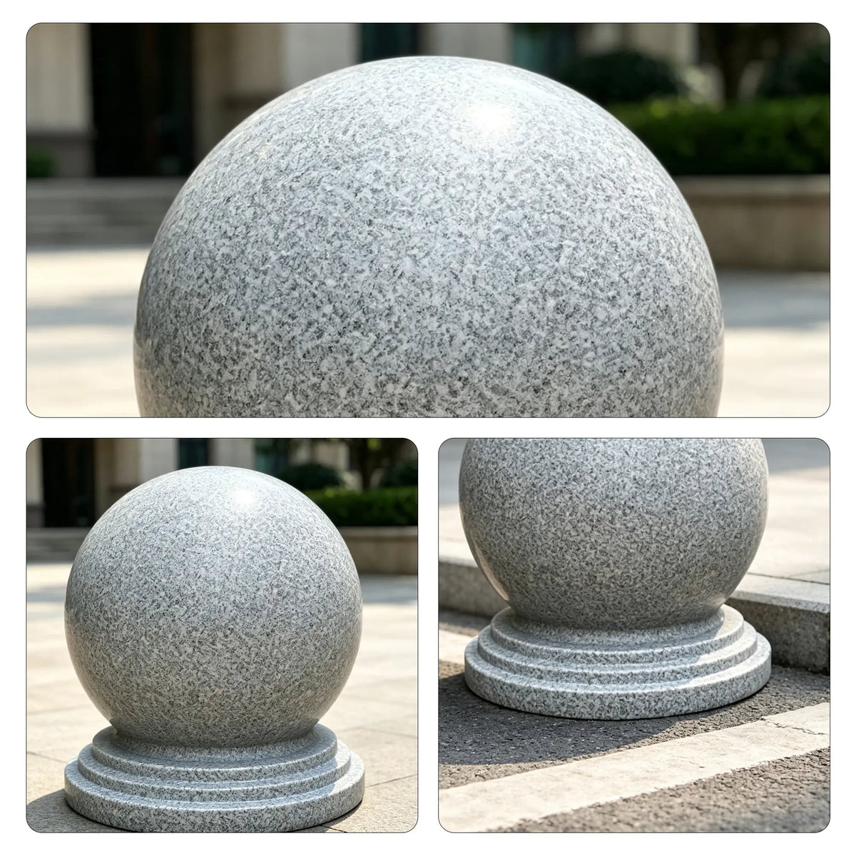 GROVIA Marble-Look Spherical Barrier Bollard - 60cm Rotomoulded Water or Sand Fillable Traffic Barrier for Gardens & Public Areas - Grey
