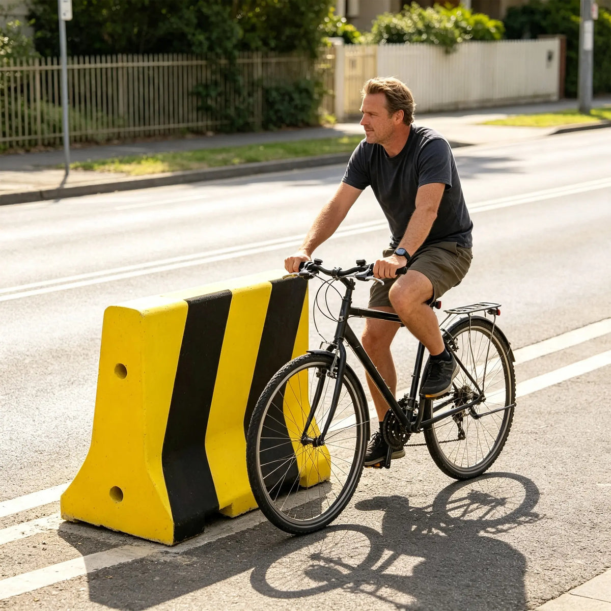 GROVIA Heavy-Duty Concrete Traffic Barrier - 100cm C30 Solid Concrete Road Block with High-Visibility Stripes for Car Parks & Roadworks - Yellow & Black