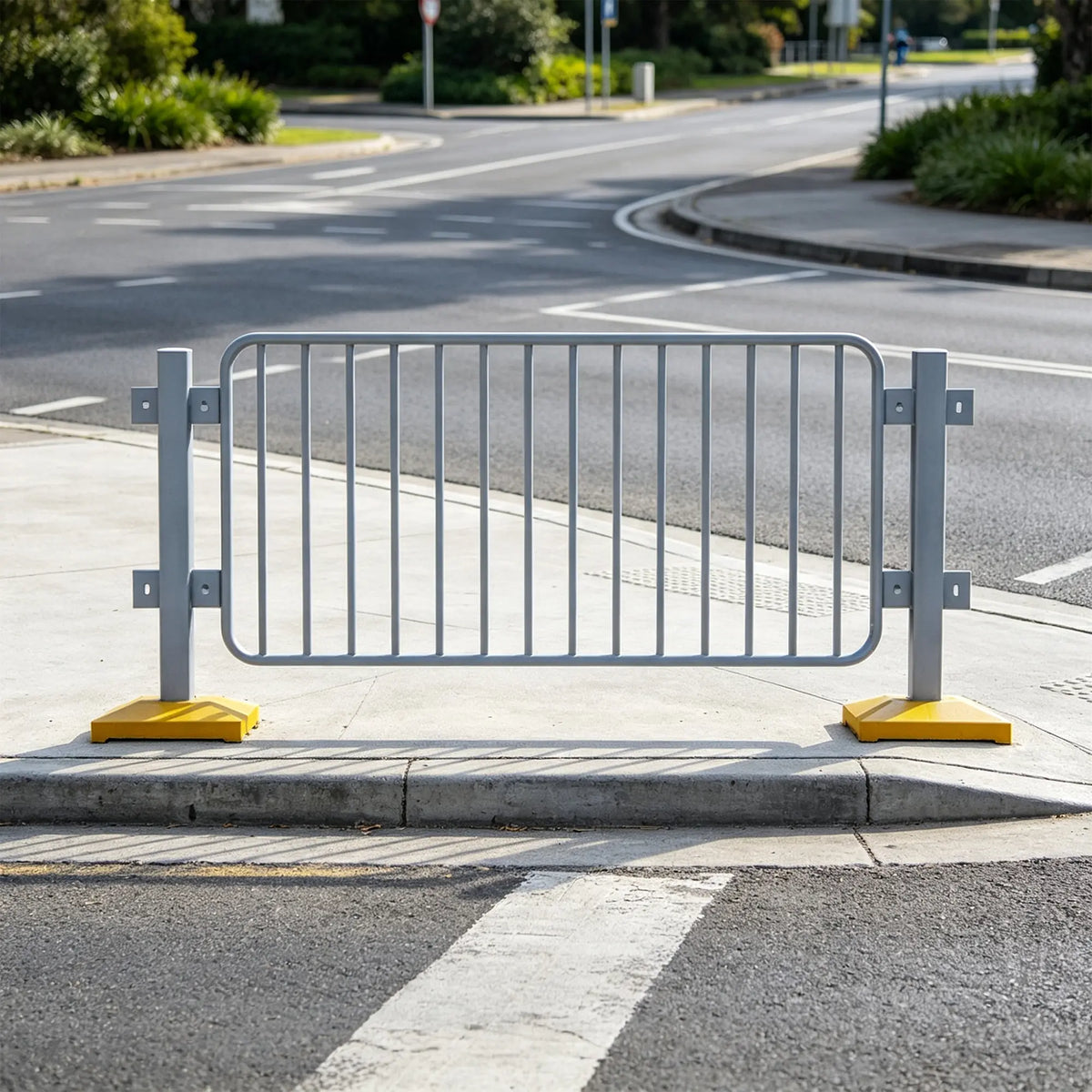 GROVIA Galvanised Steel Road Safety Barrier - 1.5m High Heavy-Duty Modular Fence with Weighted Bases for Traffic & Pedestrian Control - Grey