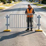 GROVIA Galvanised Steel Road Safety Barrier - 1.5m High Heavy-Duty Modular Fence with Weighted Bases for Traffic & Pedestrian Control - Grey