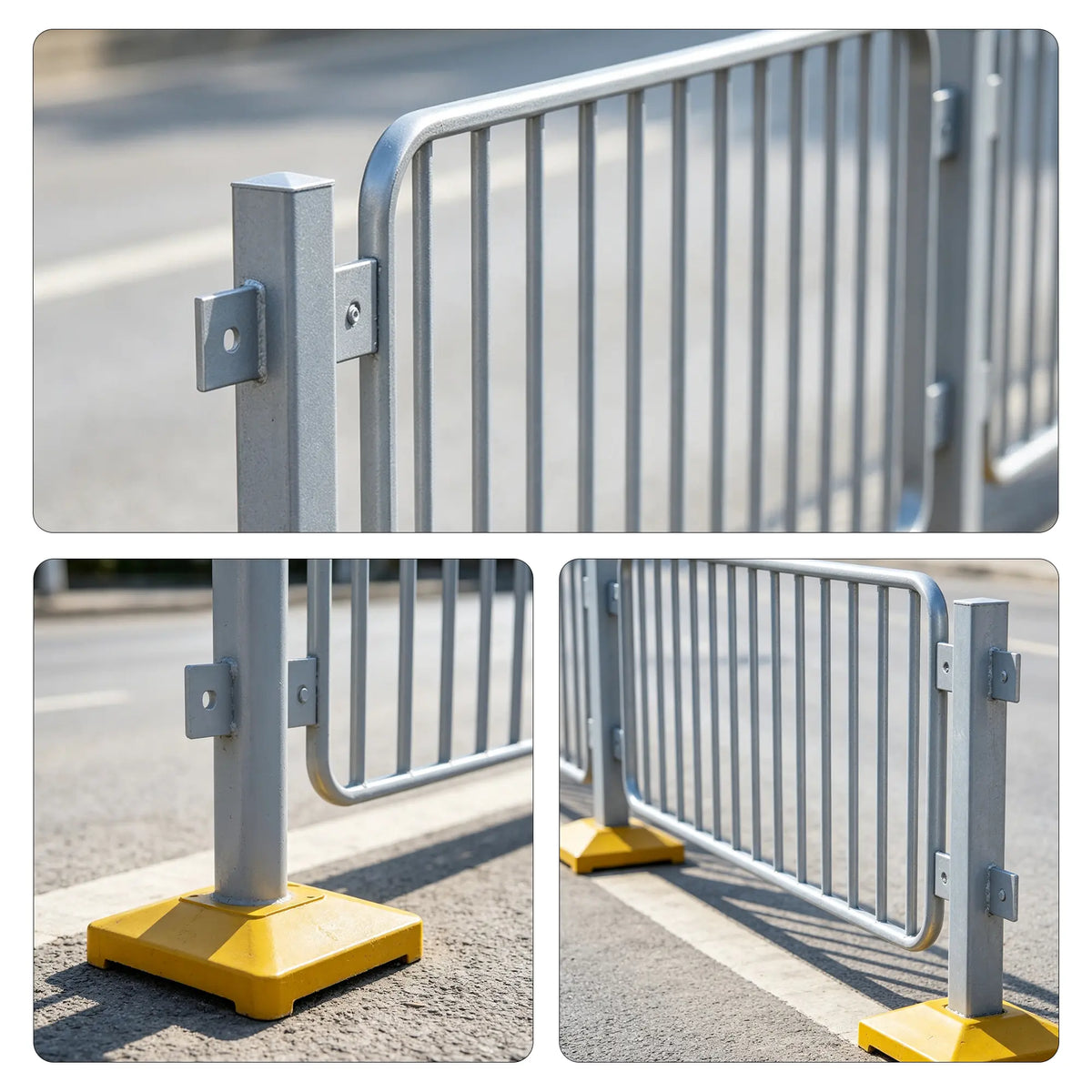 GROVIA Galvanised Steel Road Safety Barrier - 1.5m High Heavy-Duty Modular Fence with Weighted Bases for Traffic & Pedestrian Control - Grey