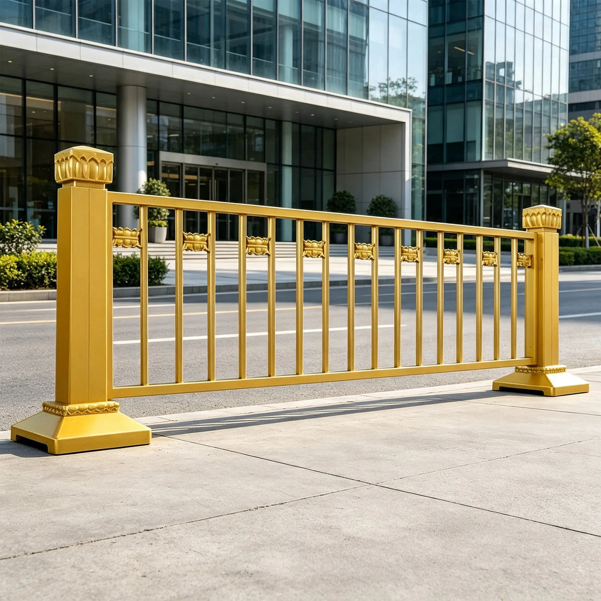 GROVIA Decorative Gold Road Safety Barrier - 3.1m Long 1.2m High Modular Fence with Stable Bases for Public Areas & Traffic Control - Gold