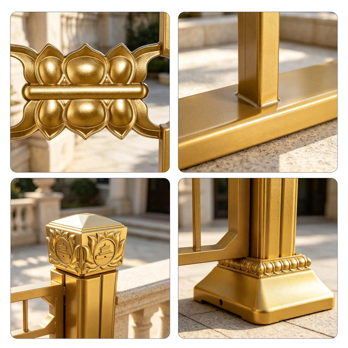 GROVIA Decorative Gold Road Safety Barrier - 3.1m Long 1.2m High Modular Fence with Stable Bases for Public Areas & Traffic Control - Gold
