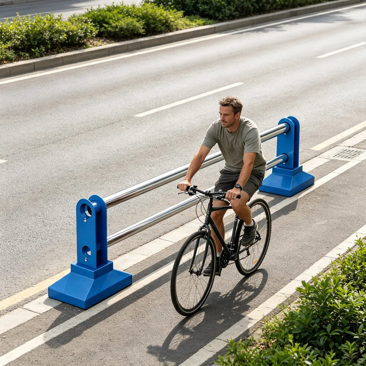 GROVIA Stainless Steel Road Safety Barrier - 60cm High Modular Fence with Dual Rails & Stable Bases for Traffic & Pedestrian Control - Blue & Silver