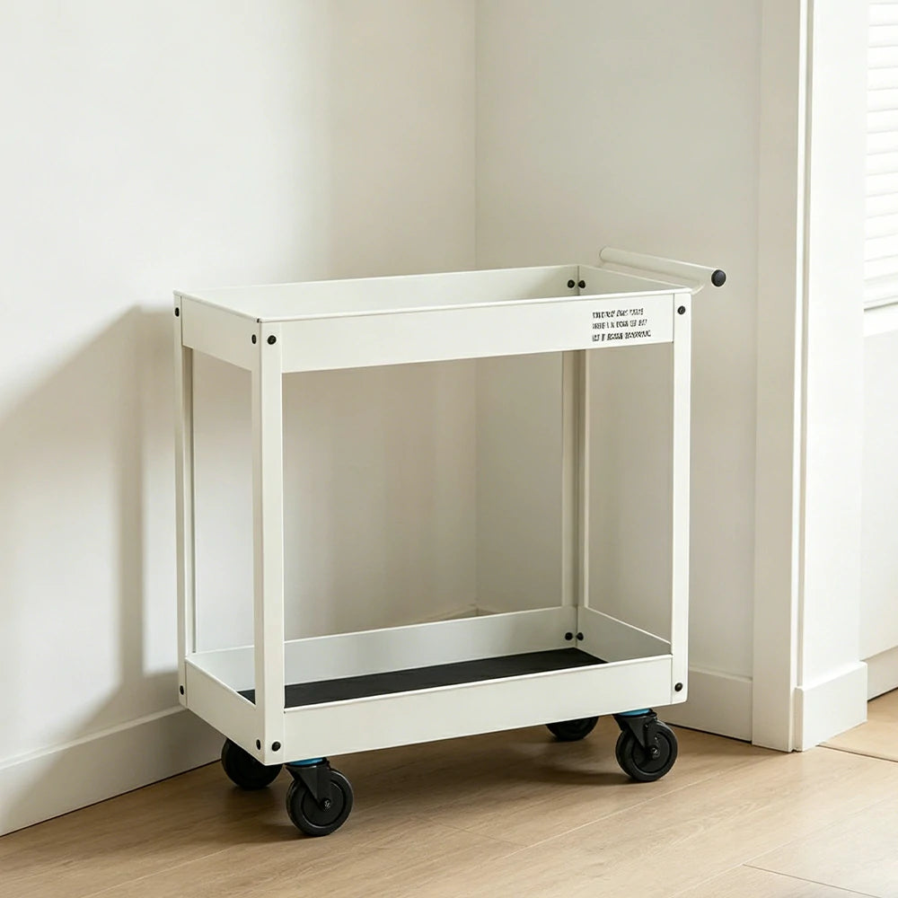 GROVIA 2 Tier Utility Trolley Mobile Storage Cart Compact Design 700x360x650mm Home Cafe Workshop Organizer - White