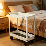 GROVIA 2 Tier Utility Trolley Mobile Storage Cart Compact Design 700x360x650mm Home Cafe Workshop Organizer - White