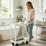 GROVIA 2 Tier Utility Trolley Mobile Storage Cart Compact Design 700x360x650mm Home Cafe Workshop Organizer - White
